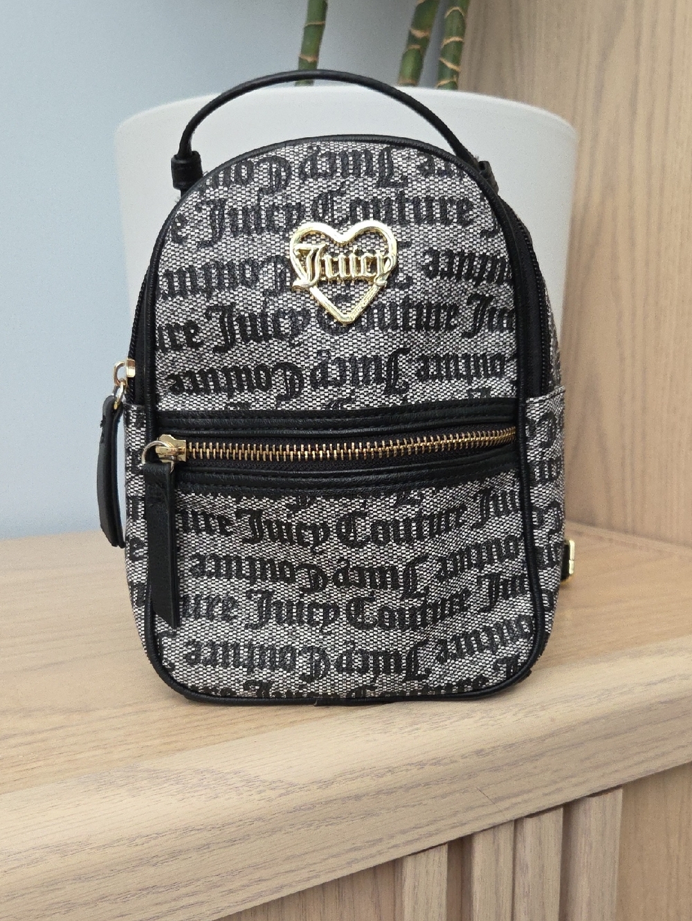 Juicy Couture Black & White Mini Backpack with Gold Heart Logo